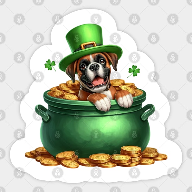 St Patricks Day Boxer Dog Sticker by Chromatic Fusion Studio